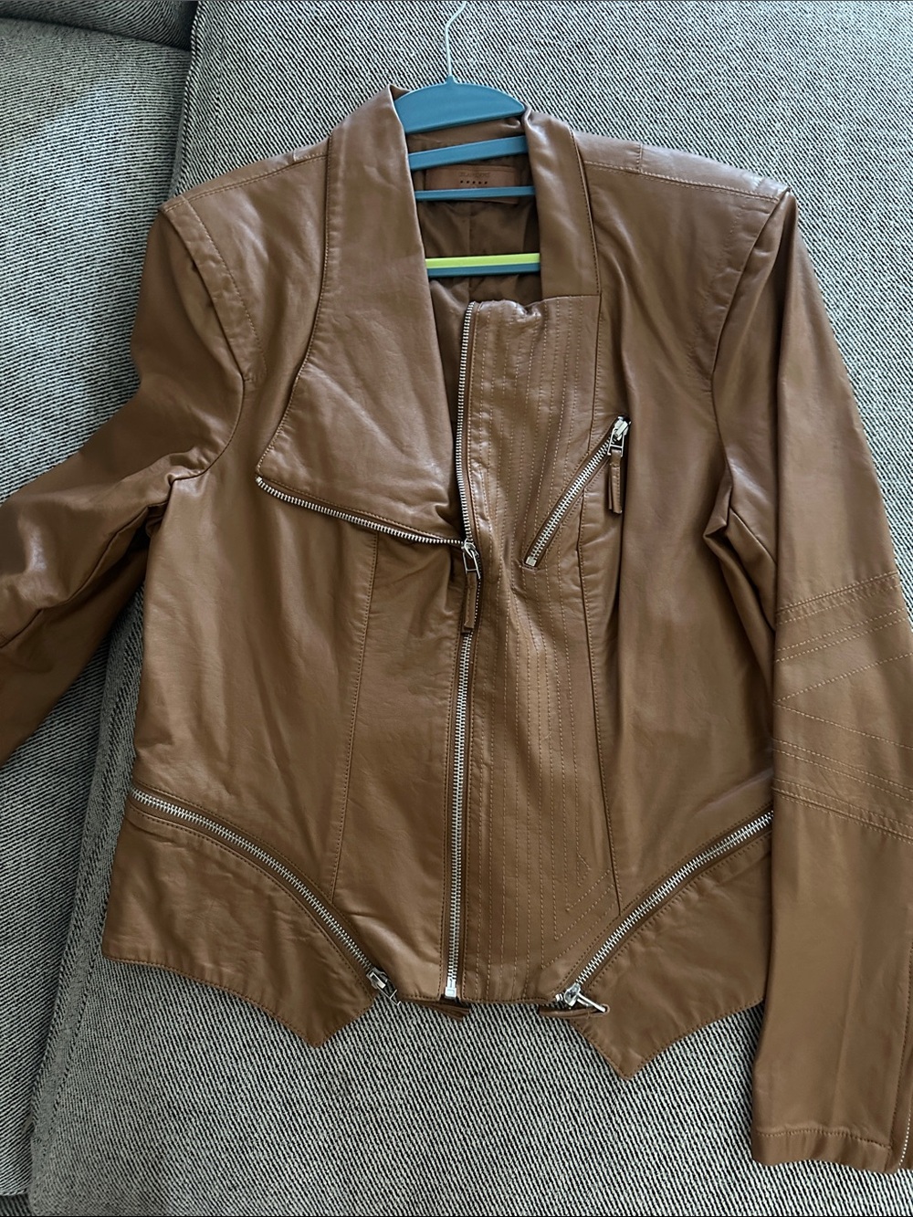 Blank NYC Cognac Brown Leather Asymmetrical Moto Jacket